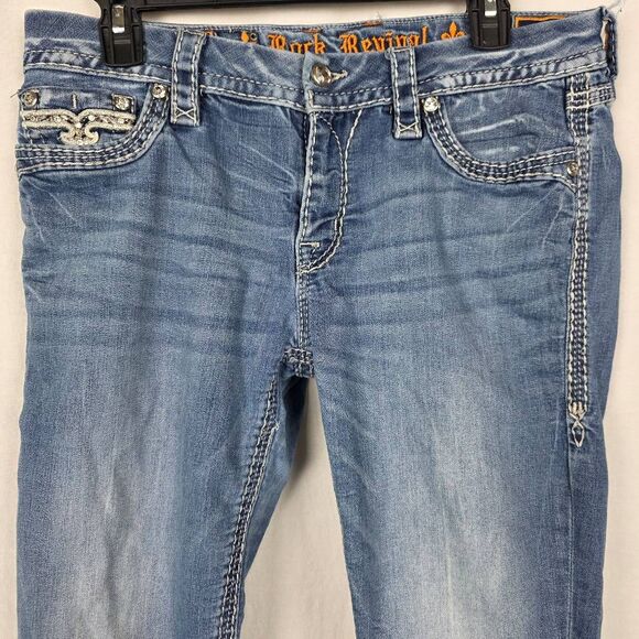 Rock Revival Cleer Easy Crop Jeans 30 Embellished Pockets - Picture 2 of 15